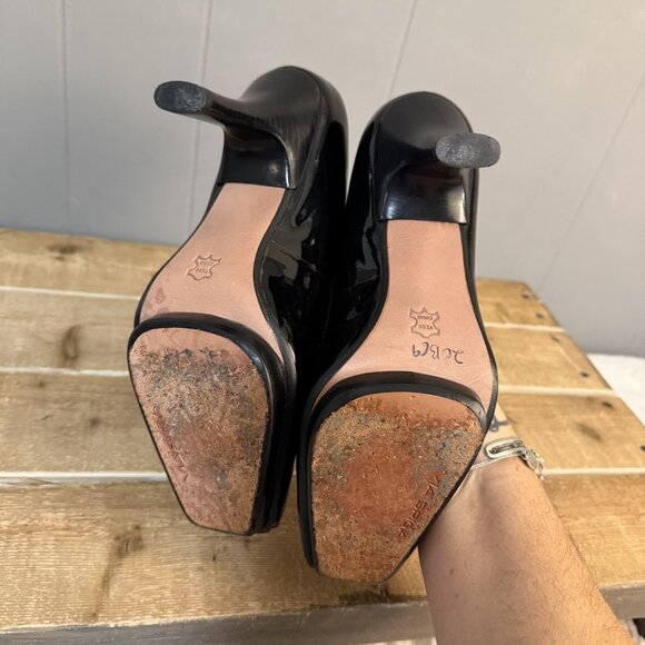 Via Spiga Black Patent Leather Peep Toe High Heels Sz 8 - Picture 6 of 7